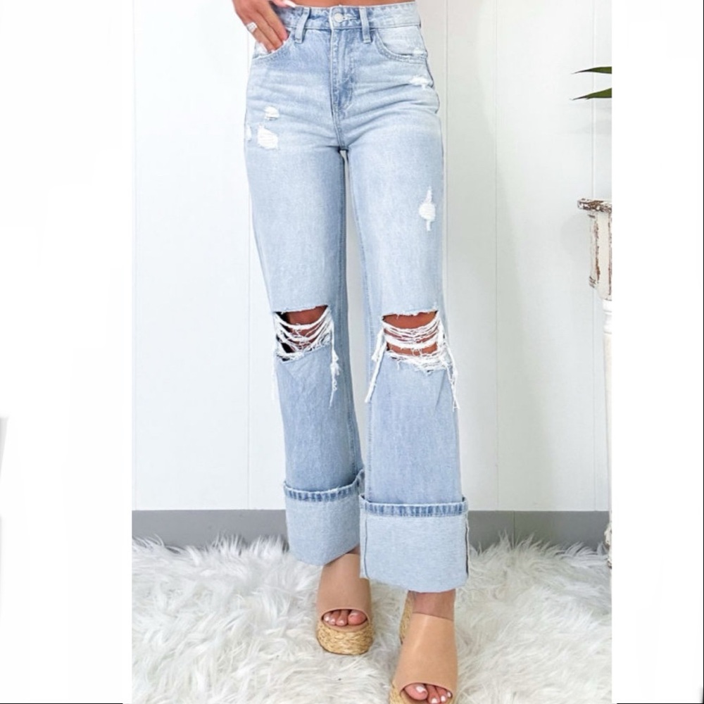Beau Blue Light Wash Distressed Flare Jeans - Picture 4 of 13